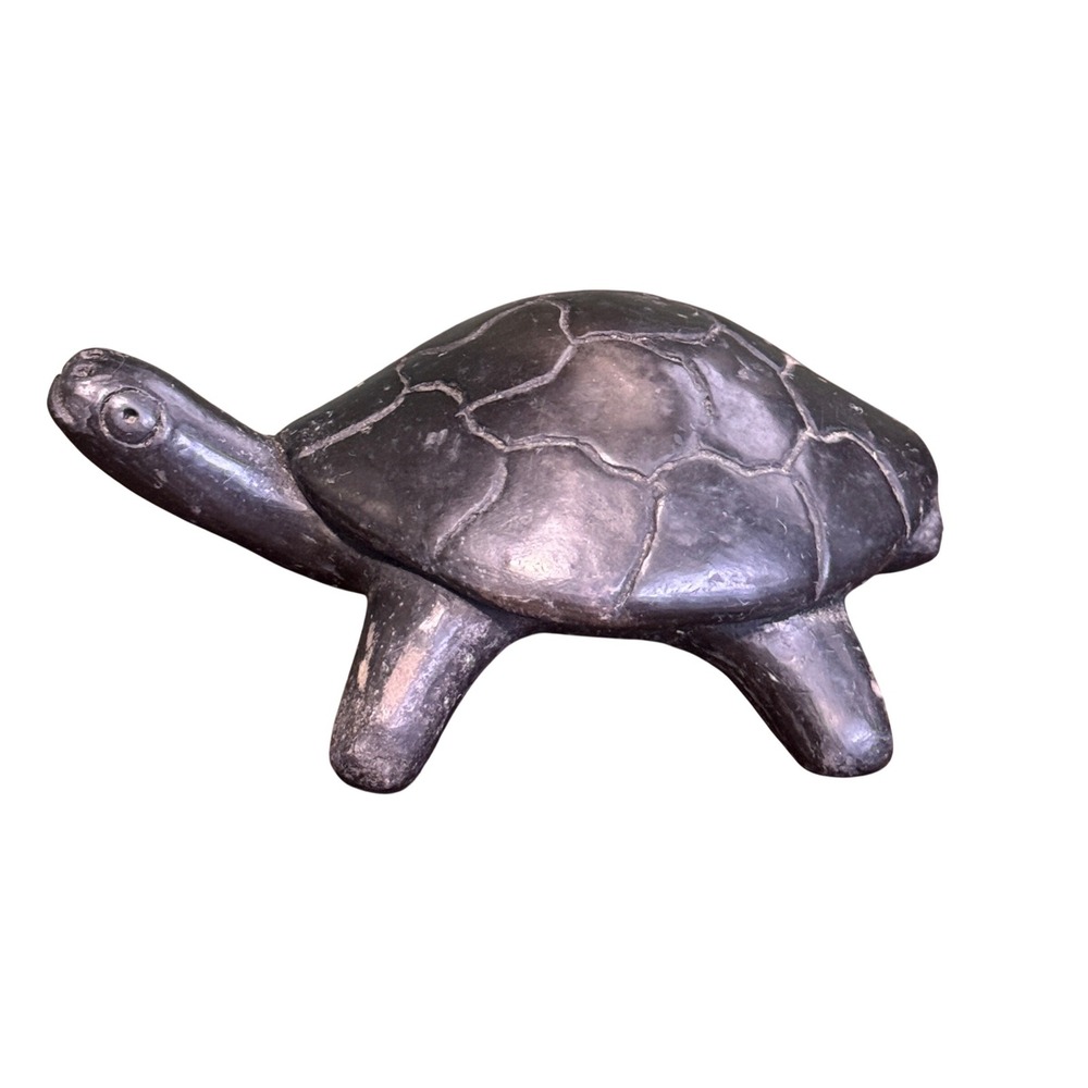 Vintage Barro Negro Oaxacan Black Clay Turtle Figurine Mexican Folk Art Pottery